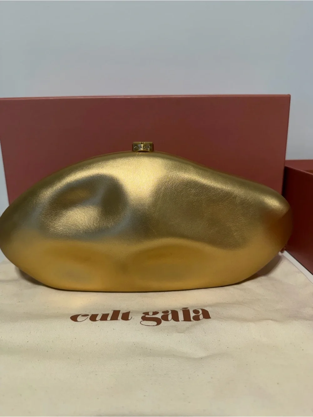 Cult Gaia The Caldera Clutch in Matte Brass